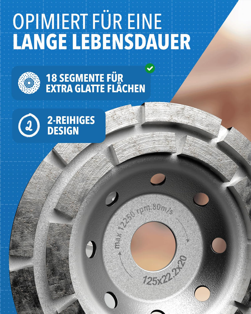 STONE REEF diamond cup wheel [125x22.2x20] diamond grinder, diamond cup wheel 125mm, diamond milling wheel - grinding wheel for concrete processing, natural stone processing, construction site grinding