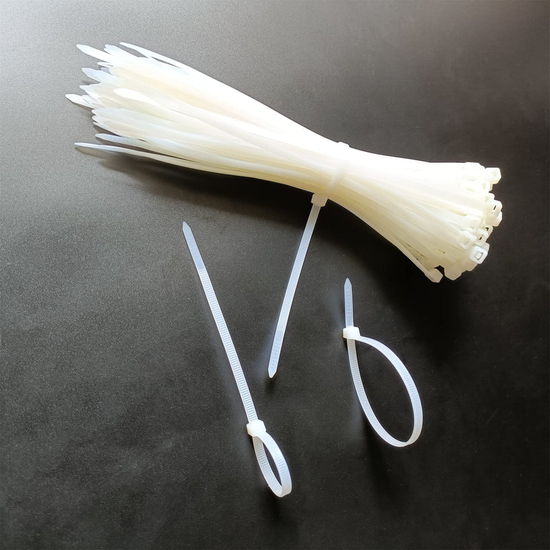 100pcs 8 inch Cable Zip Ties Heavy Duty, Premium Plastic Wire Ties with 50 LBS Tensile Strength, Self-Locking White Nylon Cable Tie Wraps Straps for Indoor and Outdoor 100 pcs 5 x 200 mm