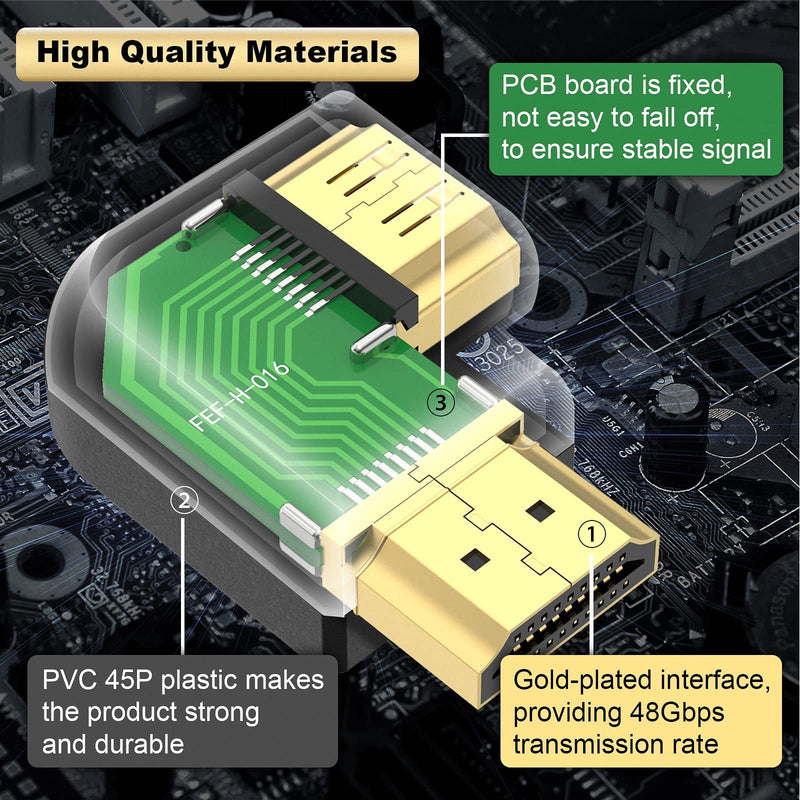 VCELINK 8K HDMI Flat 90 Degree and 270 Degree Adapter, HDMI Right Angle Adapter Male to Female HDMI 2.1 Cable Adapter with 8K@60Hz, 4K@120Hz, HDR, eARC for HDTV Switch Laptop PS4 PS5 Xbox, 2-Pack