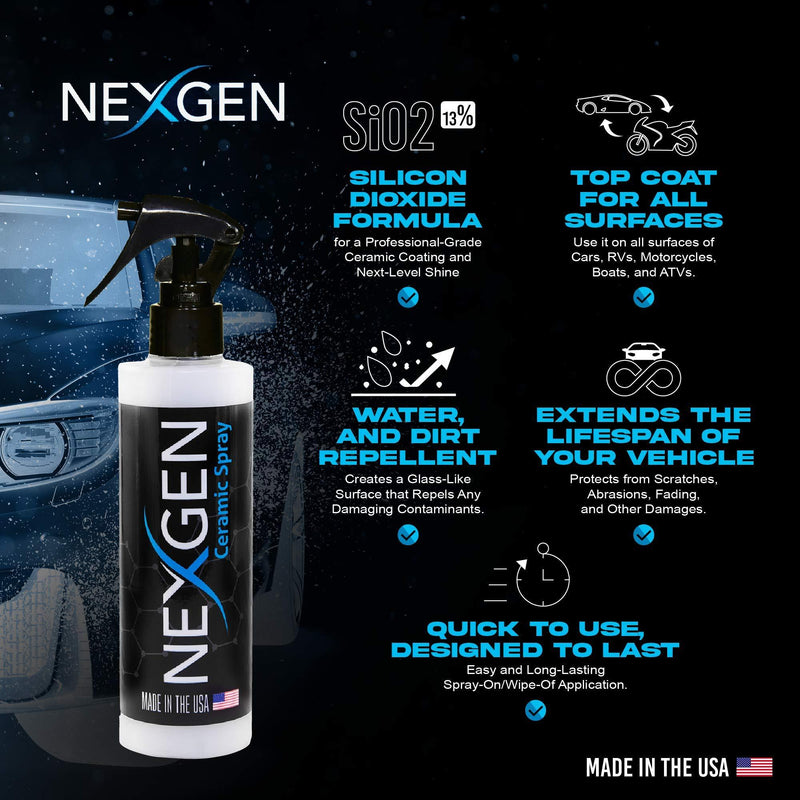 Nexgen Ceramic Spray Silicon Dioxide — Ceramic Coating Spray for Cars — Professional-Grade Protective Sealant Polish for Cars, RVs, Motorcycles, Boats, and ATVs — 8oz Bottle