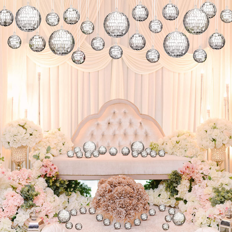 20 Pcs Mirror Disco Ball Glass Hanging Disco Ball Silver Mini Disco Ball Reflective Disco Decoration Bright Disco Ball Ornament Holiday Party Decor with Rope (1.6 Inch, 2 Inch, 3.2 Inch) 1.6 Inch, 2 Inch, 3.2 Inch