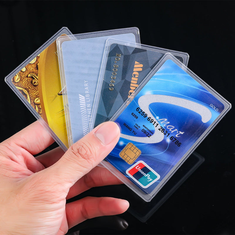 Blulu 100 Pieces Plastic ID Credit Card Holder Vertical Business Card Sleeves Frosted ID Protector