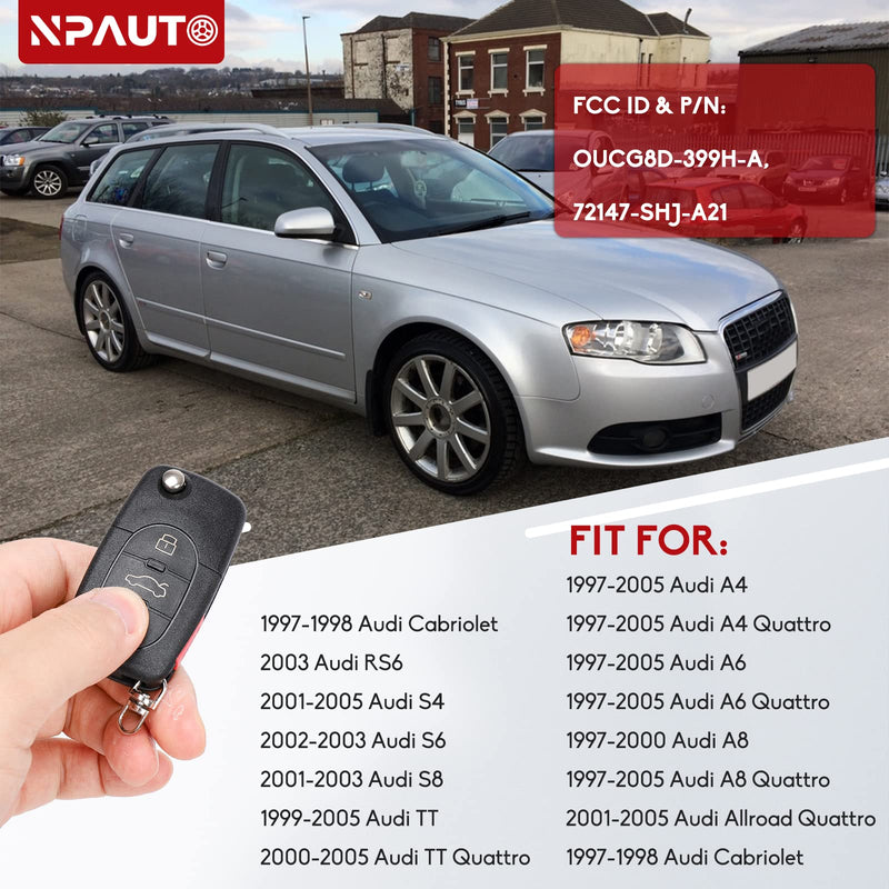 NPAUTO Key Fob Replacement for Audi A4 A6 A8 S4 S6 S8 TT RS6 Cabriolet 1997-2005 - Uncut Keyless Entry Remote Control Car Flip Key Fobs (MYT8Z0837231,4D0837231E, 4D0837231P)