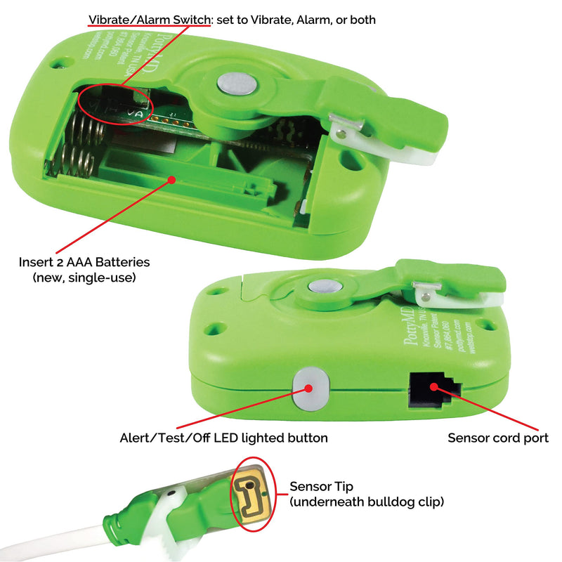 Wet-Stop 3 Green Bedwetting Enuresis Alarm with Loud Sound and Strong Vibration for Boys or Girls, Proven Solution for Bedwetters…