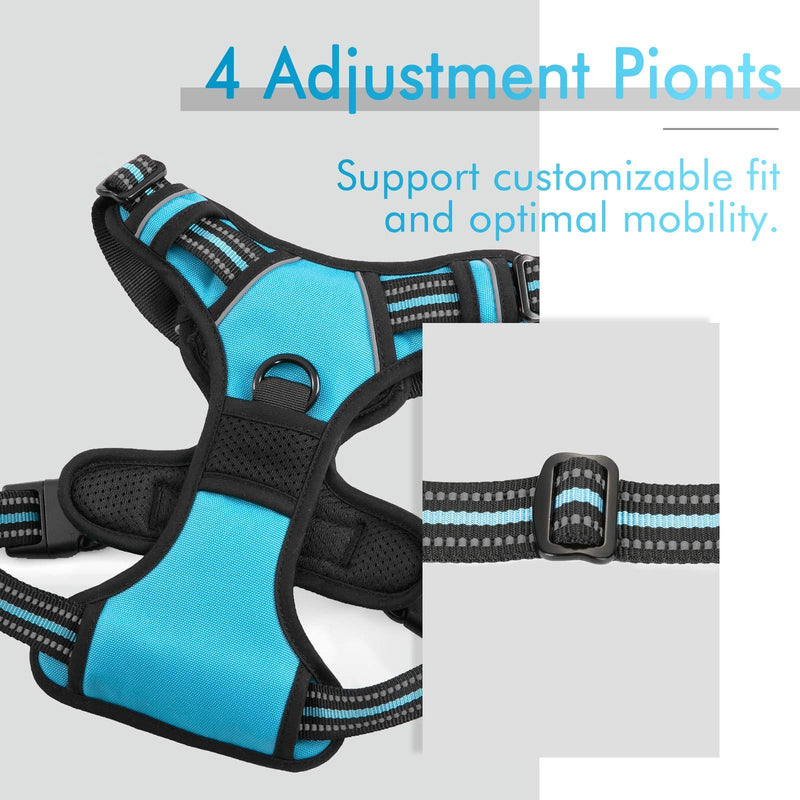 rabbitgoo Dog Harness, No-Pull Pet Harness with 2 Leash Clips, Adjustable Soft Padded Dog Vest, Reflective No-Choke Pet Oxford Vest with Easy Control Handle for Small Dogs, Baby Blue, S