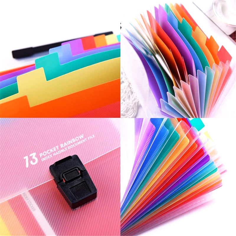 Expanding Files Folder 13 Pockets A4 Rainbow Accordion File Organizer,Index Handle File High Capacity Expanding Document Folder for Business Office Study(002) Rainbow-2