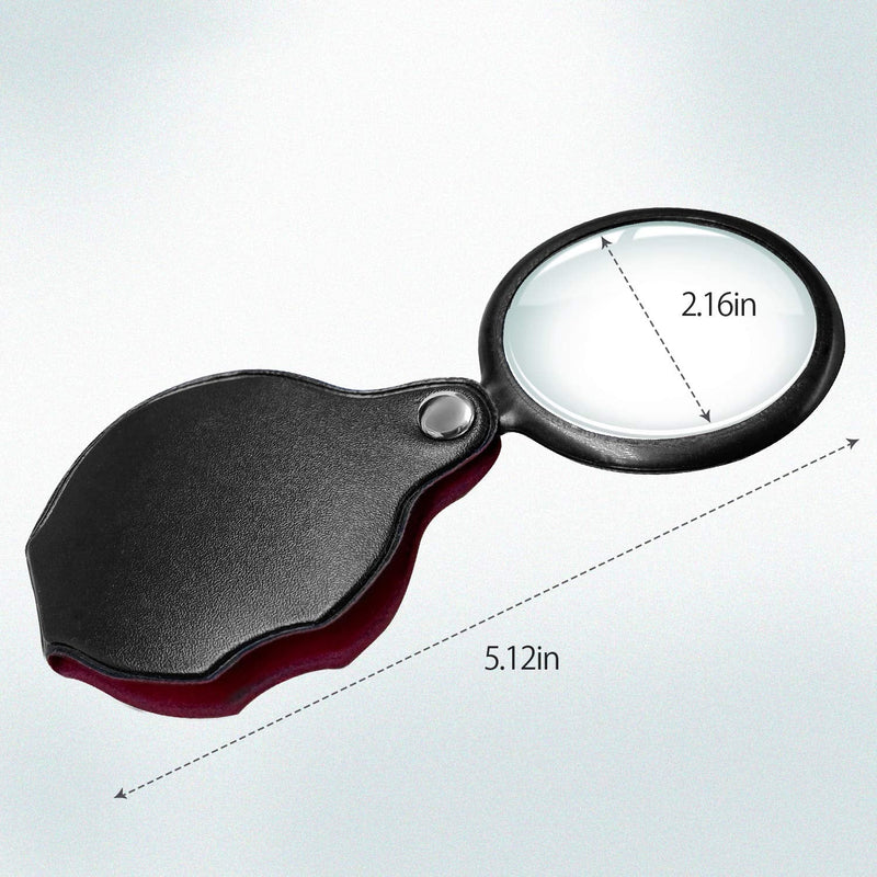 Wapodeai 2pcs 10x Small Pocket Magnify Glass Premium Folding Mini Magnifying Glass with Rotating Protective Leather Sheath, Apply to Reading, Science, Jewelry, Hobbies, Books, 1.96in