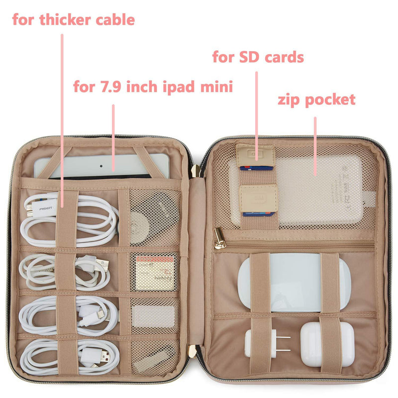 BAGSMART Electronic Organizer Travel Cable Organizer Electronics Accessories Cases for 7.9’’ iPad Mini, Cables, Chargers, USB, SD Card (Pink)