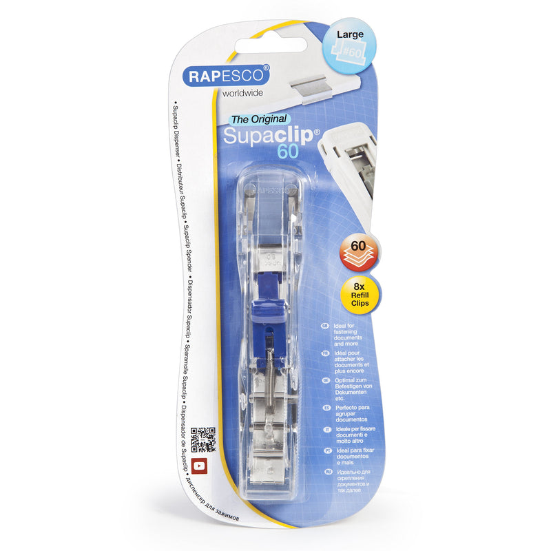 Rapesco Supaclip 60 Kit with Dispenser and 100 Stainless Steel Refill Clips (1300)