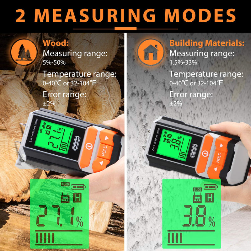 Wood Moisture Meter, 2 in 1 Pin & Pinless Moisture Tester, Dr.meter Digital Dampness Moisture Sensor Detector for Wood Firewood Drywall Paper Floor Woodworking, Water Leak Detector