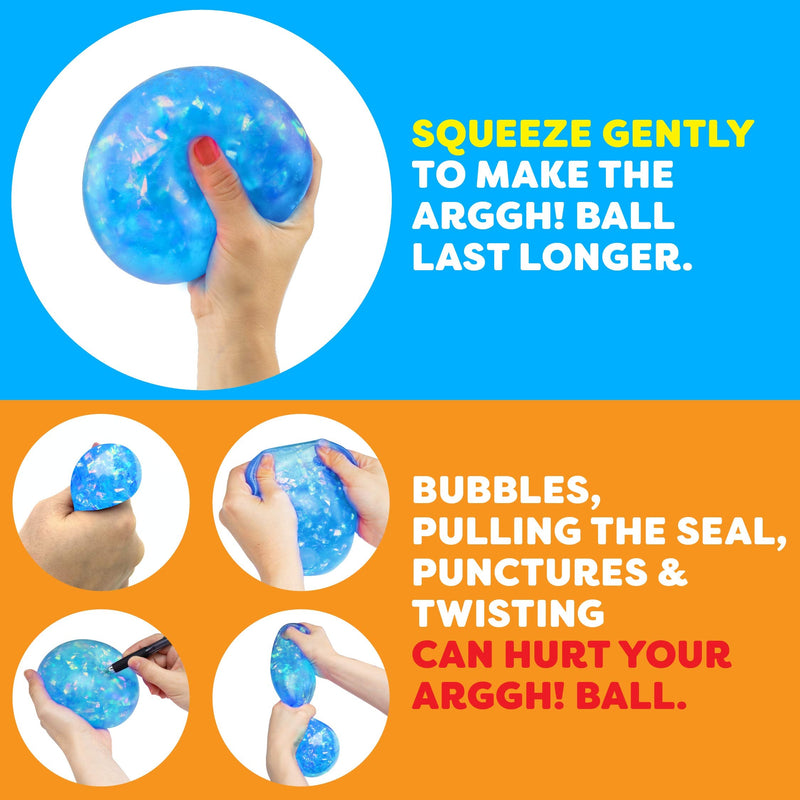 Power Your Fun Arggh Glitter Stress Ball for Adults and Kids - Medium Squishy Stress Ball Fidget Toy, Anti Stress Sensory Ball Squeeze Toy Stress Balls (Blue) Blue