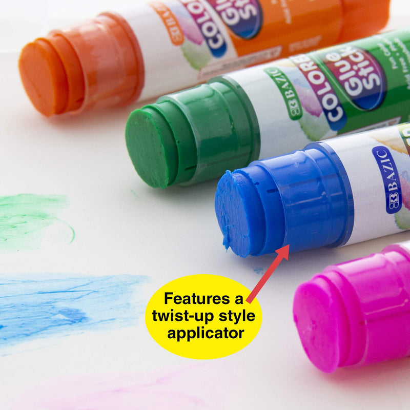 BAZIC Washable Colored Glue Stick 8g/0.28 Oz, All Purpose Acid Glue Sticks for Kids Photos Paper Kids at School Home Office (4/Pack), 1-Pack 4-count (8g / stick)