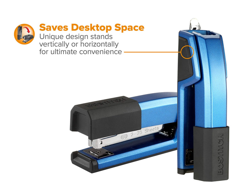 Bostitch Epic All Metal 3 in 1 Stapler with Integrated Remover & Staple Storage, Blue (B777-BLUE)