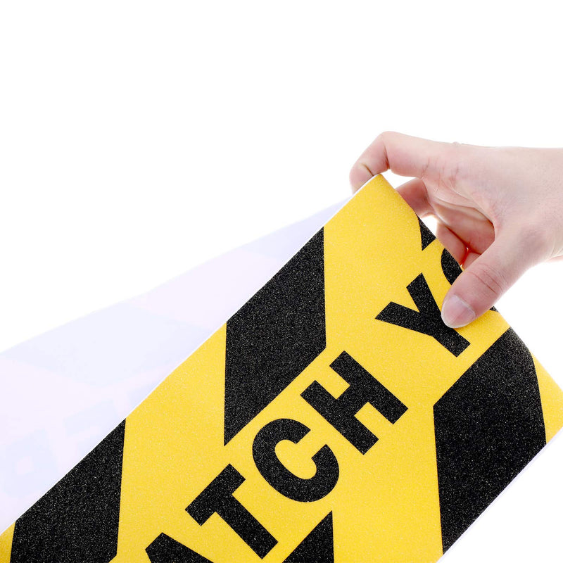 Watch Your Step Floor Decals Stickers 6 x 24 Inch Warning Sticker Adhesive Tape Anti Slip Abrasive Tape for Workplace Safety Wet Floor Caution Yellow