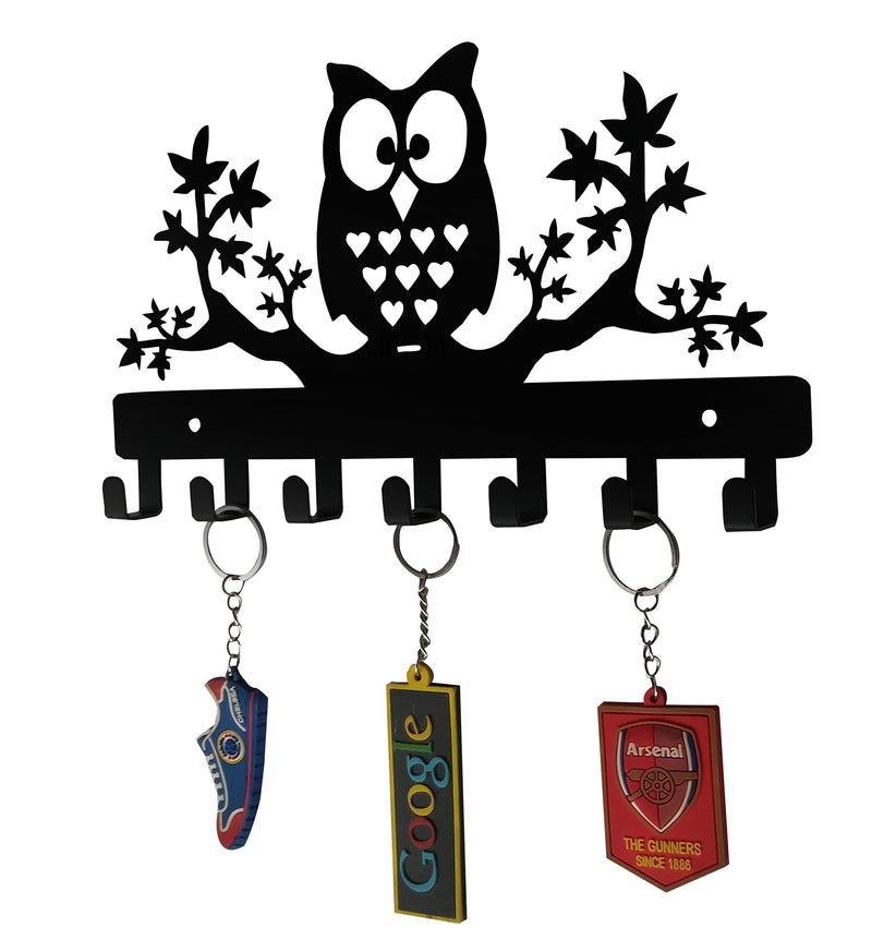 HeavenlyKraft Owl on Maple Trees Steel Key Holder, Steel Key Rack, Metal Key Cabinet, Owl Key Hanger, Medal Hanger, Leash Hanger, 10.6 X 6.15 X 0.8 INCH