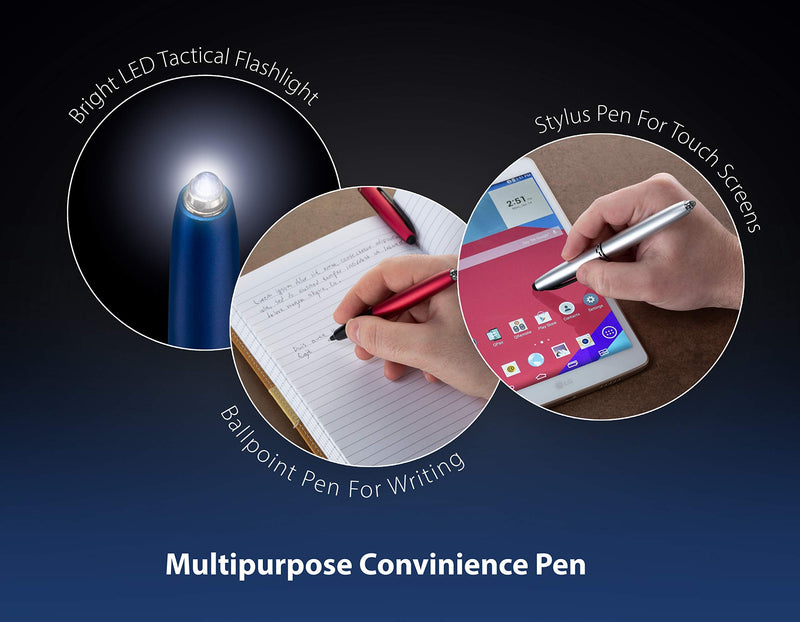 Stylus Pen- Capacitive Stylus, 3-in-1 Metal Pen, Multi-Function,Ballpoint Ink Pen,with LED Flashlight, for Touchscreen Devices, Tablets, iPads, iPhones, 5PK, Black