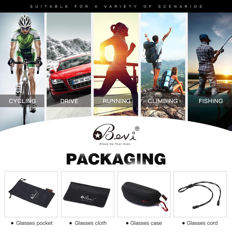 Bevi Polarized Sports Sunglasses TR90 Unbreakable Frame for Men Women Running Cycling Golf Baseball Gold/Black