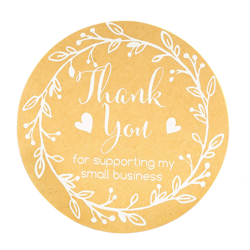 2 Inch Thank You for Supporting My Small Business Stickers White Wreath Design (500 Labels per roll) Kraft Stickers Labels & Mailing Supplies for Small Business Boutique Bags Merchandise Bags Wreath Style