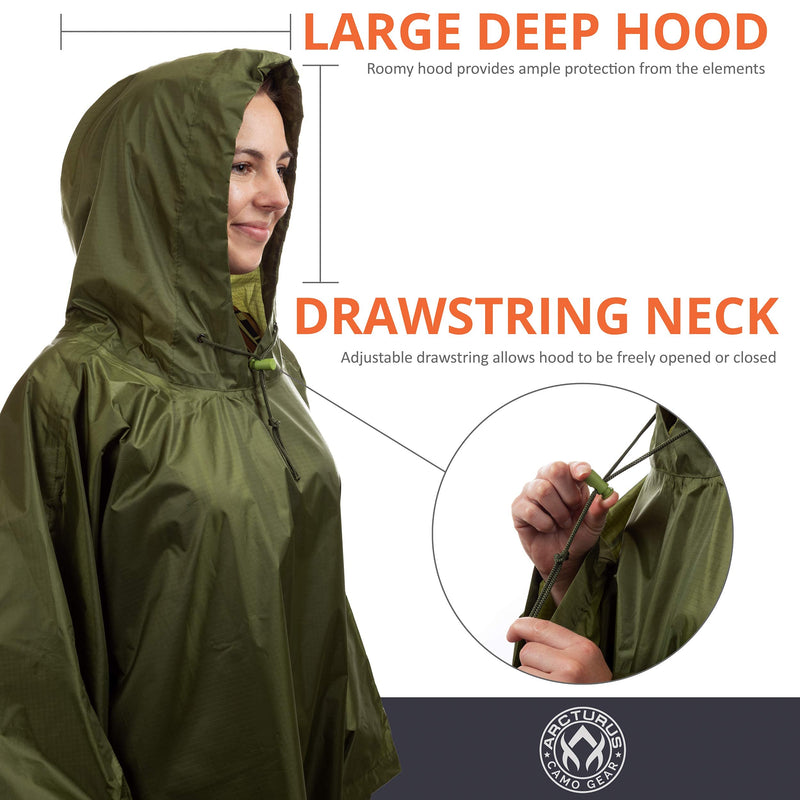 Arcturus Heavy Duty Survival Blanket with Arcturus Lightweight Ripstop Nylon Poncho (Olive)