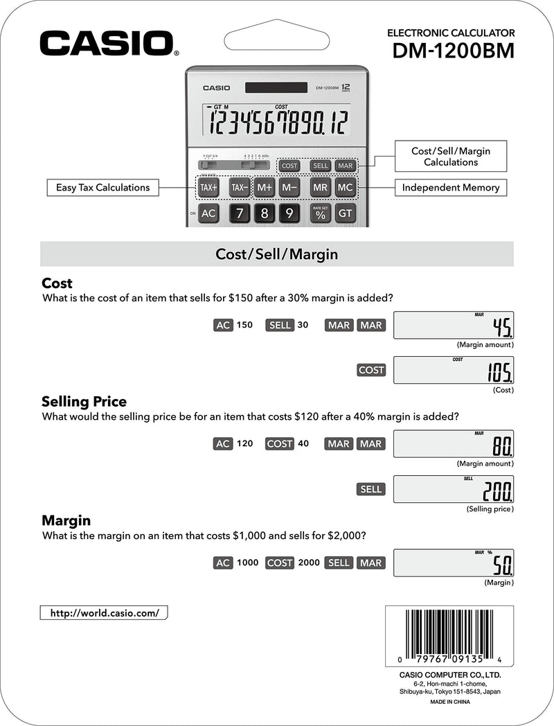 Casio DM-1200BM,Business Desktop Calculator, Extra Large Display