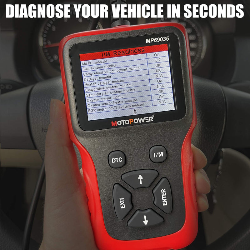 MOTOPOWER MP69035 OBD2 Scanner Universal Car Engine Fault Code Reader, CAN Diagnostic Scan Tool for All OBD II Protocol Cars Since 1996 Red