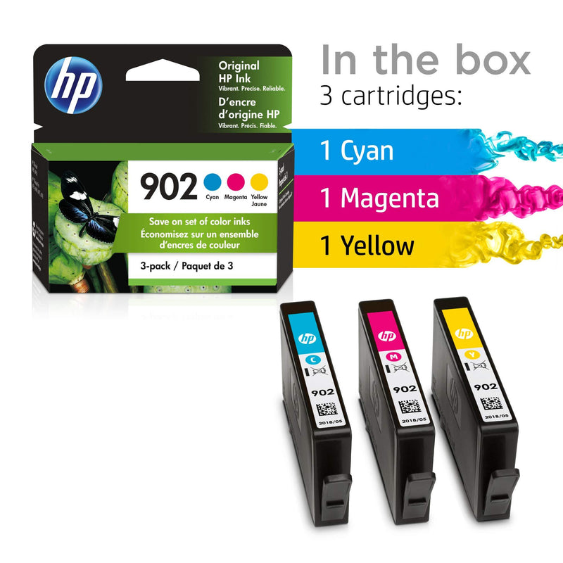 HP 902 | 3 Ink Cartridges | Cyan, Magenta, Yellow | Works with HP OfficeJet 6900 Series, HP OfficeJet Pro 6900 Series | T6L86AN, T6L90AN, T6L94AN