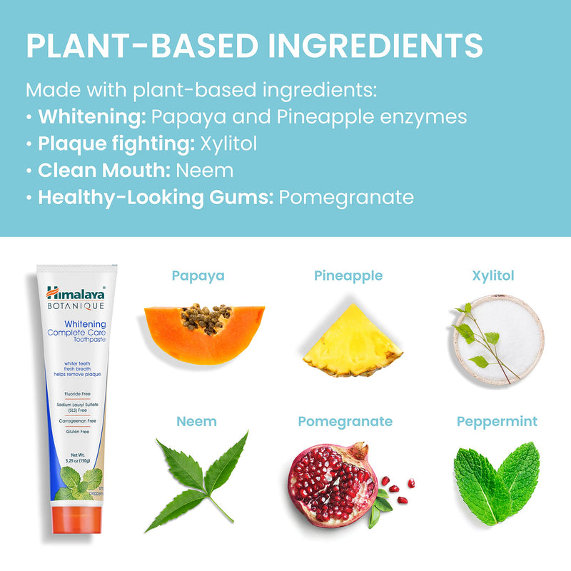 Himalaya Botanique Complete Care Whitening Toothpaste, Simply Peppermint, for a Clean Mouth, Whiter Teeth and Fresh Breath, 5.29 oz, 2 Pack 5.29 Ounce (Pack of 2)