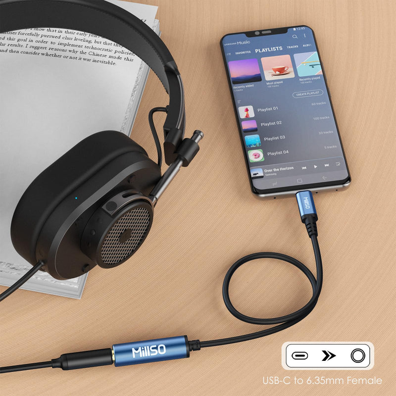 MillSO USB Type C to 1/4 Headphone Adapter TRS 6.35mm Female to USB C Aux Audio Adapter Stereo Jack Adapter for Amplifiers, Mixer, Home Theater, Smartphones, Laptop, 6.35mm Headphones 12 inch
