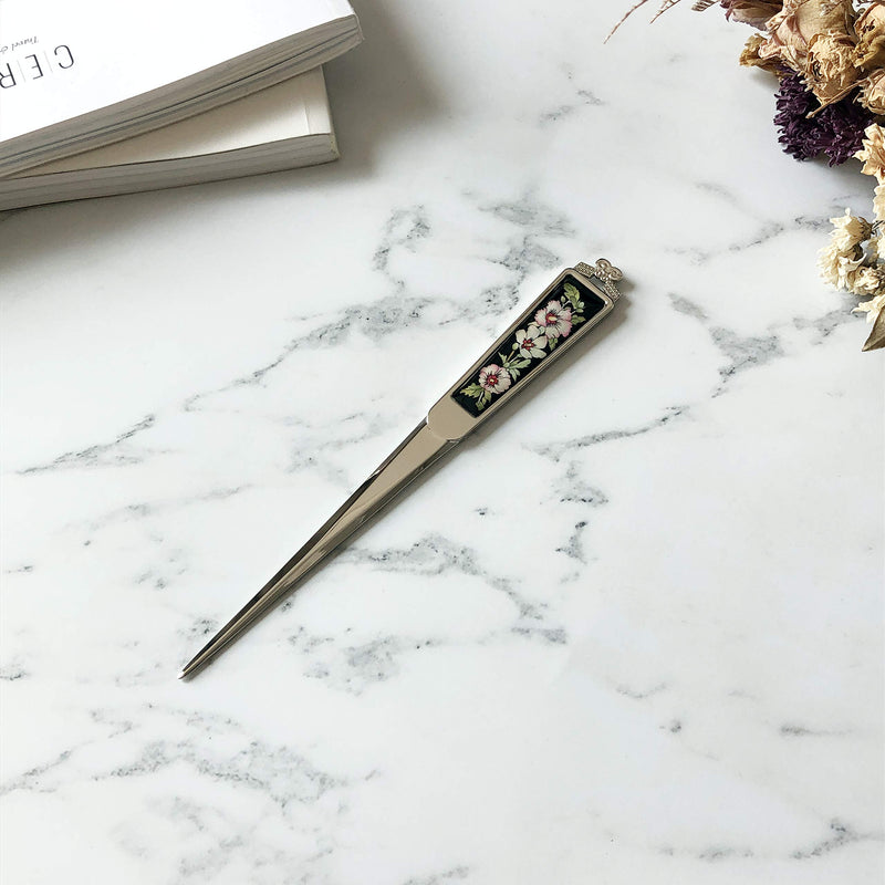 Decorative Envelope Paper Letter Opener with Mother of Pearl Antique Design Silver Steel Office Knife Hand Cutter Blade (Blossom) Blossom