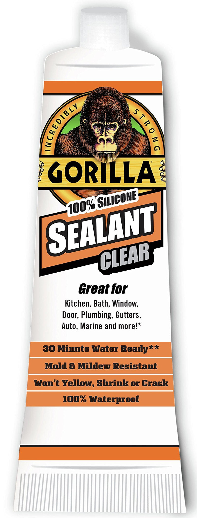 Gorilla 8090001-4 100% Silicone Sealant (4 Pack), 2.8 oz, Clear