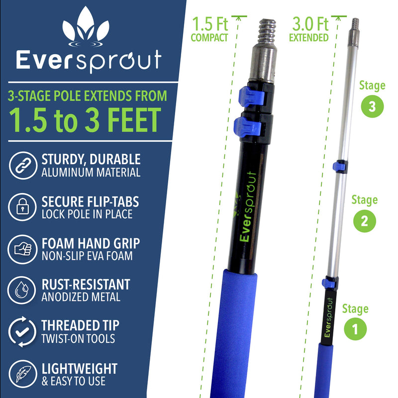 EVERSPROUT 1.5-to-4 Foot Swivel Squeegee and Microfiber Window Scrubber (8-10 Ft Standing Reach) | 2-in-1 Window & Glass Cleaning Combo | Lightweight, Aluminum Extension Pole | Includes 10-inch Blades