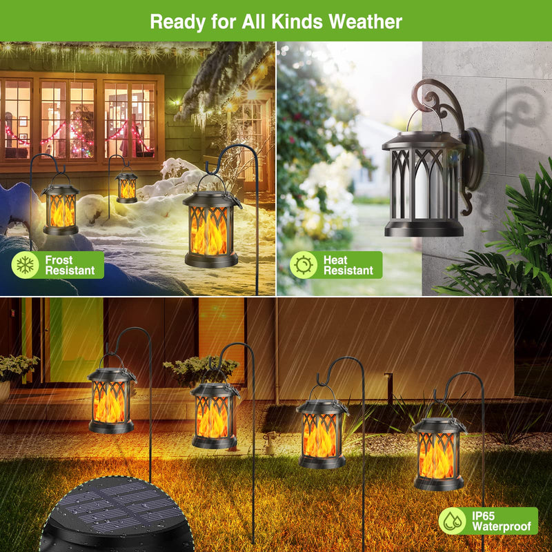 KOOPER Solar Lantern Outdoor Lights, Upgraded Flickering Flame Hanging Solar Lantern, LED Candle Solar Lanterns Decorative Lights, Waterproof Solar Powered Flame Lanterns for Yard Garden Decor, 2 Pack