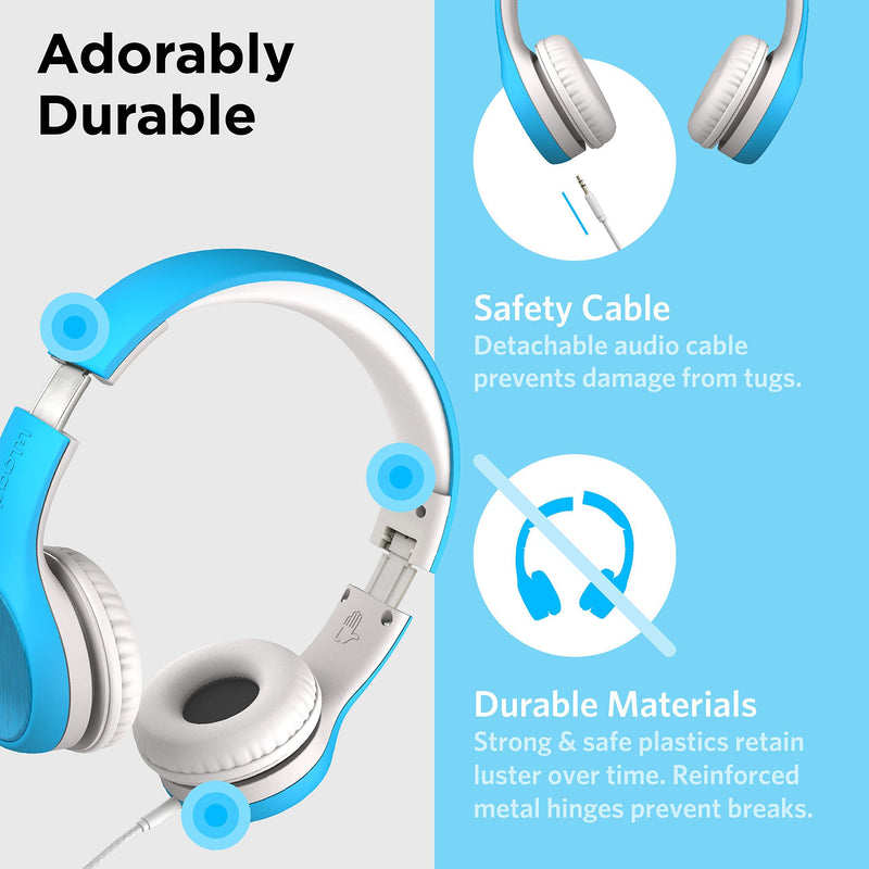 LilGadgets Connect+ Style Kids Premium Volume Limited Wired Headphones with SharePort and Inline Microphone (Children, Toddlers) - Blue