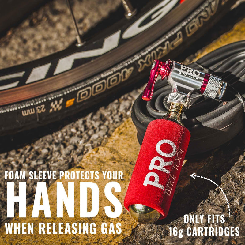 PRO BIKE TOOL CO2 Inflator - Quick & Easy - Presta and Schrader Valve Compatible - Bicycle Tire Pump for Road and Mountain Bikes - Insulated Sleeve - No CO2 Cartridges Included Red