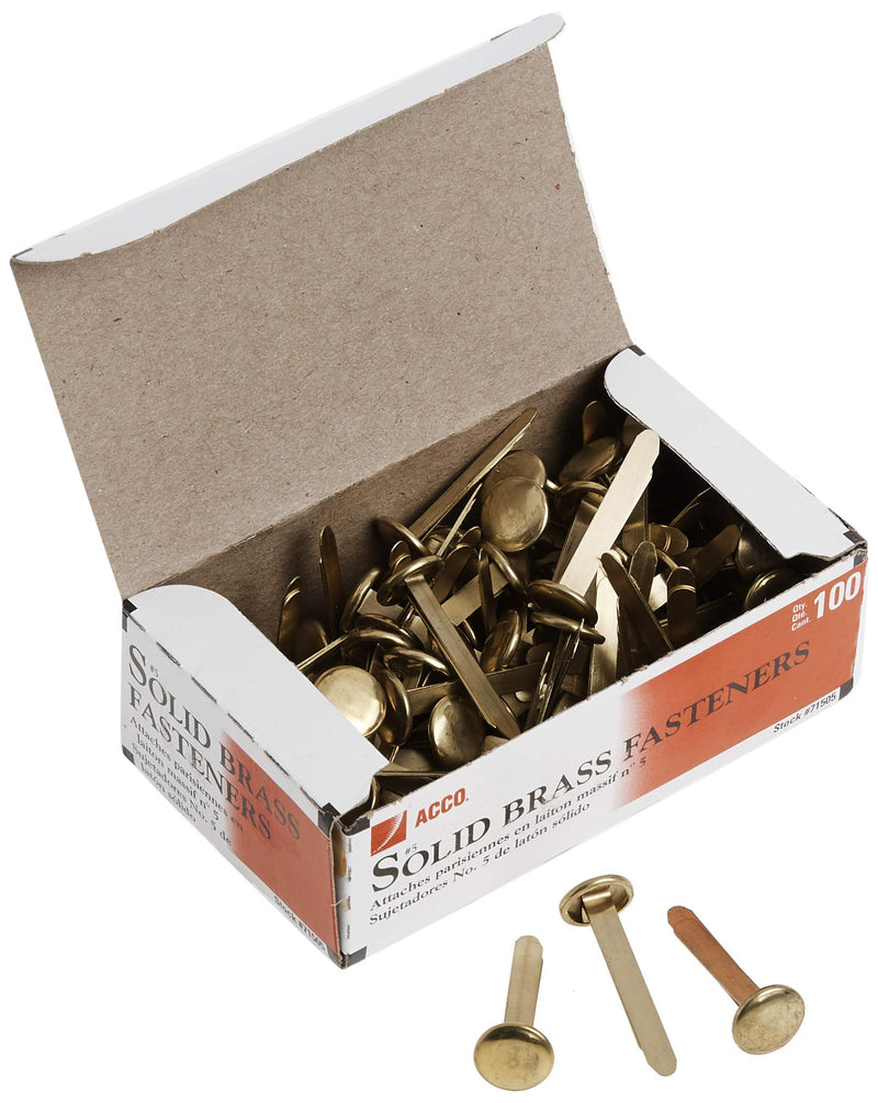 Acco Solid Brass Fasteners, 1 1/4 Inch Capacity, 100 Count, (A7071505)