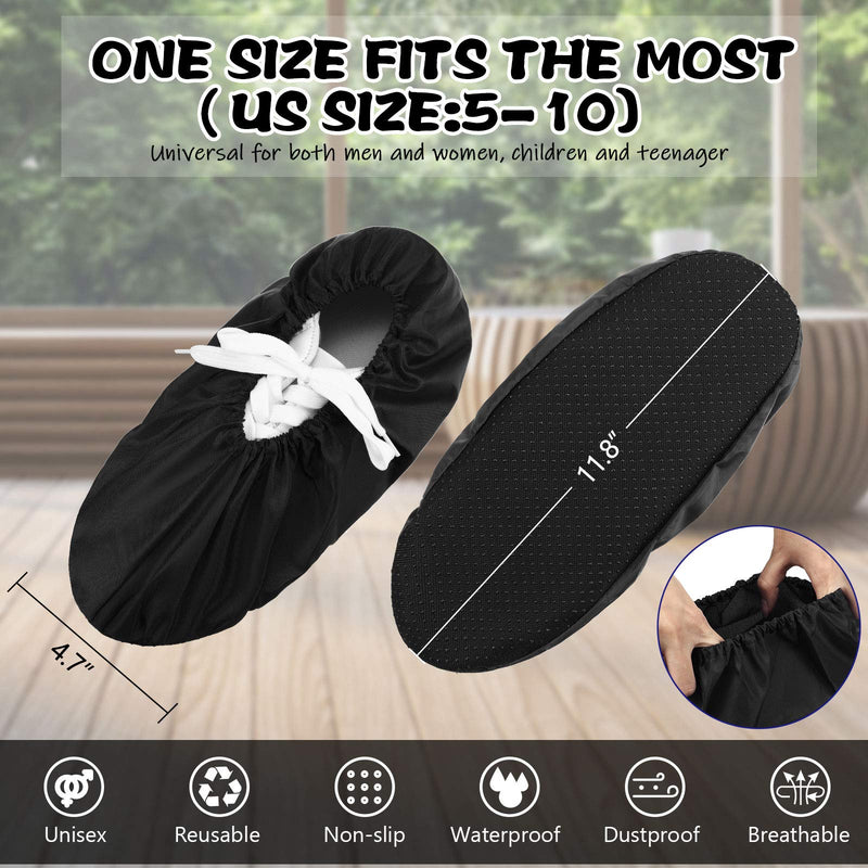 12 Pairs Reusable Shoe Covers Slip Resistant Waterproof Boot Covers Elasticity Convenience Dustproof Overshoes Machine Washable for Household Carpet Floor Protection, Black 12
