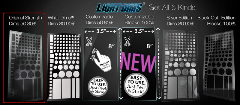 LightDims Original Strength - Light Dimming LED Covers and Light Dimming Sheets for Routers, Electronics and Appliances and More. Dims 50-80% of Light, in Minimal Packaging.