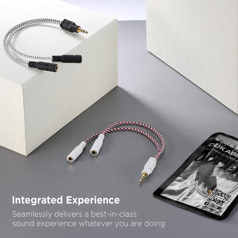 Headphone Splitter, DUKABEL Knitted 3.5mm Audio Splitter TRS 3-Pole Aux Splitter Cable for Headphones Earphones Speakers -Zebra White 9.8 inch / 25 cm Zebra White