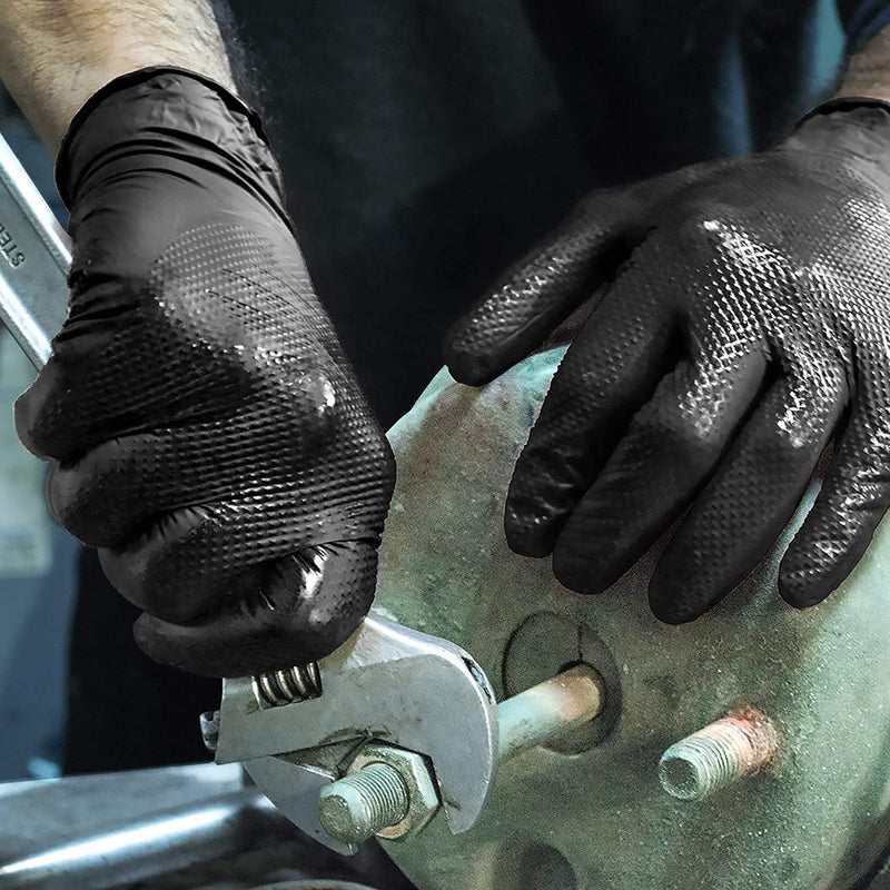 GLOVEWORKS HD Black Nitrile Industrial Gloves, 6 Mil, Raised Diamond Texture Medium Box of 100