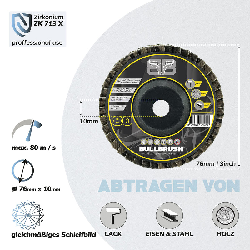 Serrated lock washer 76mm x10 | Set of 6 | ZIRCONIUM grain size 40 80 120 | ø76mm angle grinder accessories | Flex discs 76mm for wood steel lacquer | mini flex discs | Flex grinding discs 76mm 6