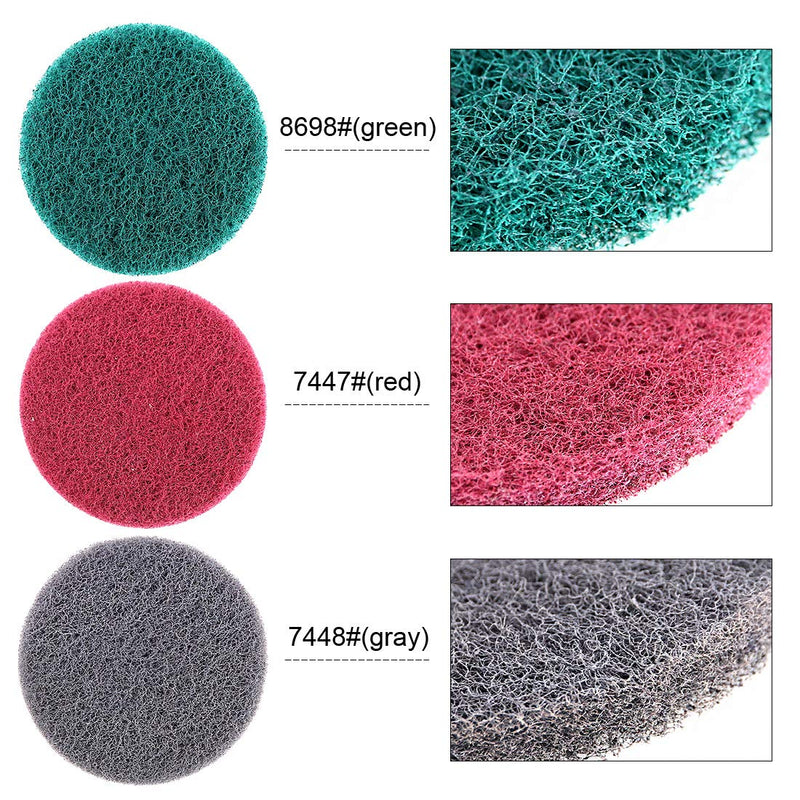 Swpeet 16Pcs 5Inch 3 Different Color Scouring Pads Drill Powered Brush Tile Scouring Pads Cleaning Set, Sanding Polishing Pads Replacement with 1-Pcs Hook Attachment for Home Cleaning