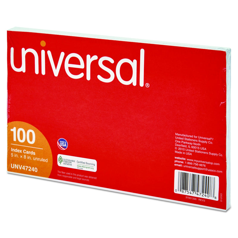 Universal Unruled Index Cards, 5" x 8", White, 100/Pack (47240)