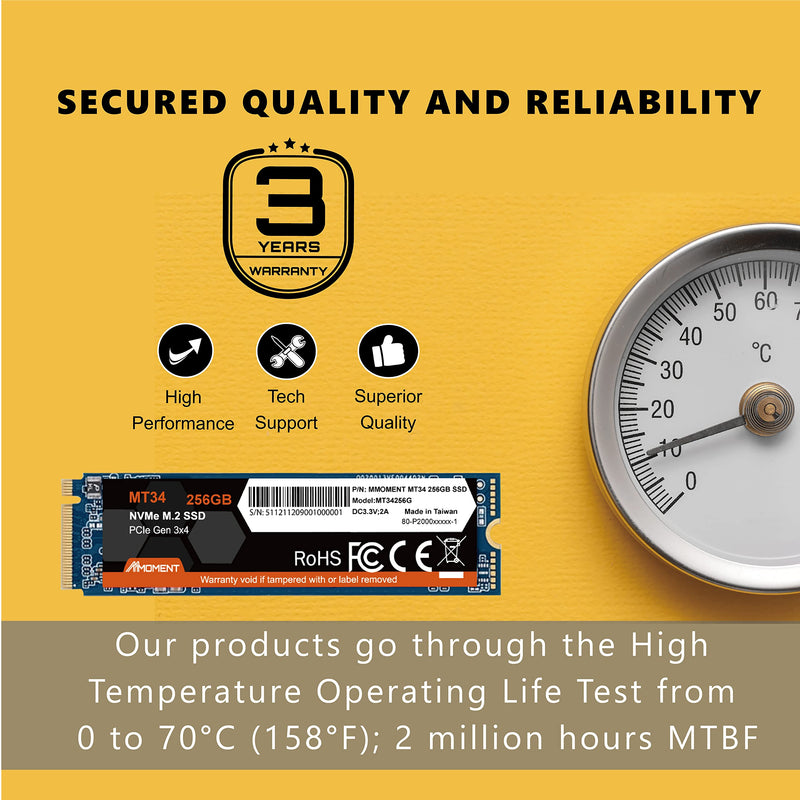 Mmoment 256GB NVMe M.2 2280 PCIe Gen 3x4, Solid State Drive Internal SSD