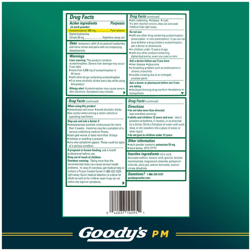 Goody's PM for Pain with Sleeplessness Nighttime Powder, 6 Powder Sticks, 12 Pack 6 Count (Pack of 12)