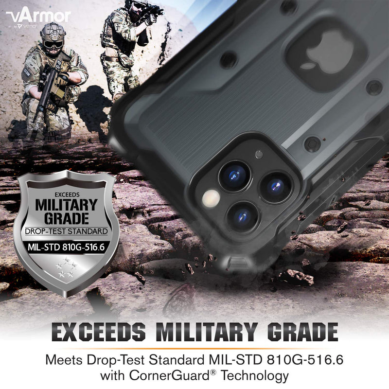 Vena vArmor Rugged Case Compatible with Apple iPhone 12 / iPhone 12 Pro (6.1"-inch), (Military Grade Drop Protection) Heavy Duty Holster Belt Clip Cover with Kickstand - Space Gray