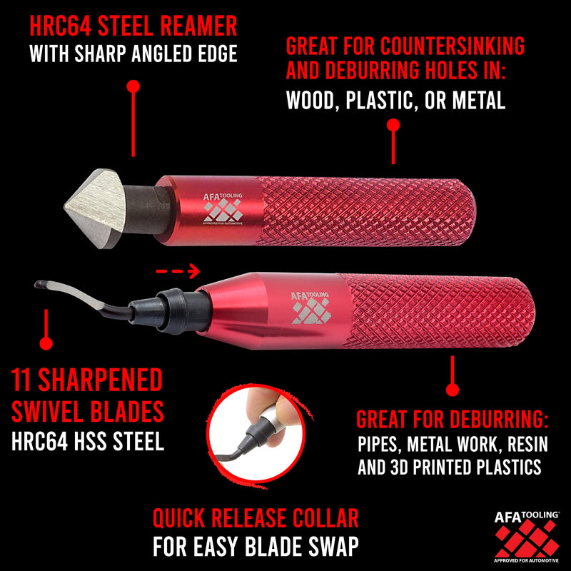 AFA Tooling Deburring Tool with 10 High-Speed Steel Rotary Burr Removal Blades and Countersink Hand Reamer 3