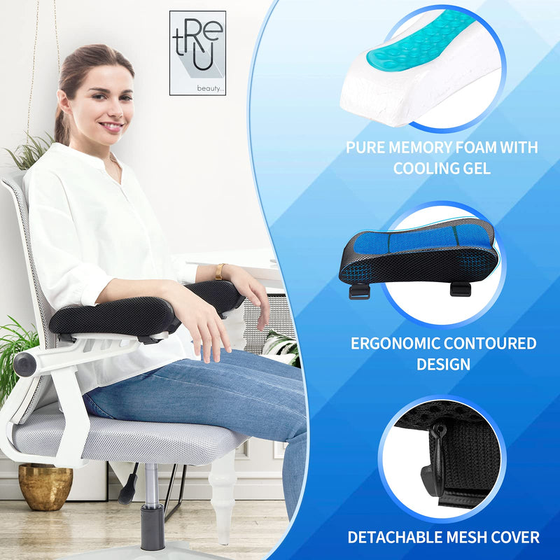 BEAUTRIP Ergonomic Armrest Pads- Office Chair Arm Rest Cover Pillow - Elbow Support Cushion for Computer, Gaming and Desk Chairs (Set of 2) Black With Gel