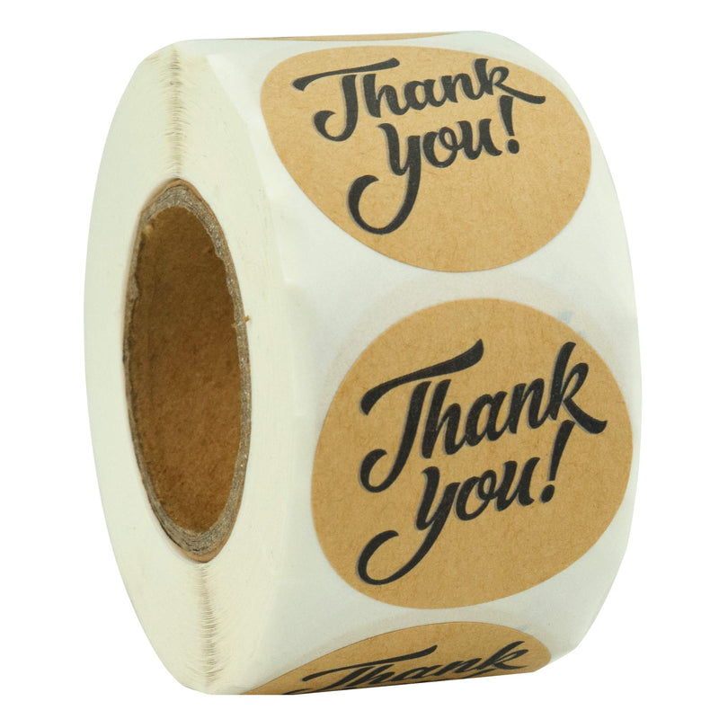 1.5" Round Kraft Thank You Stickers / 500 Circle Labels Per Roll