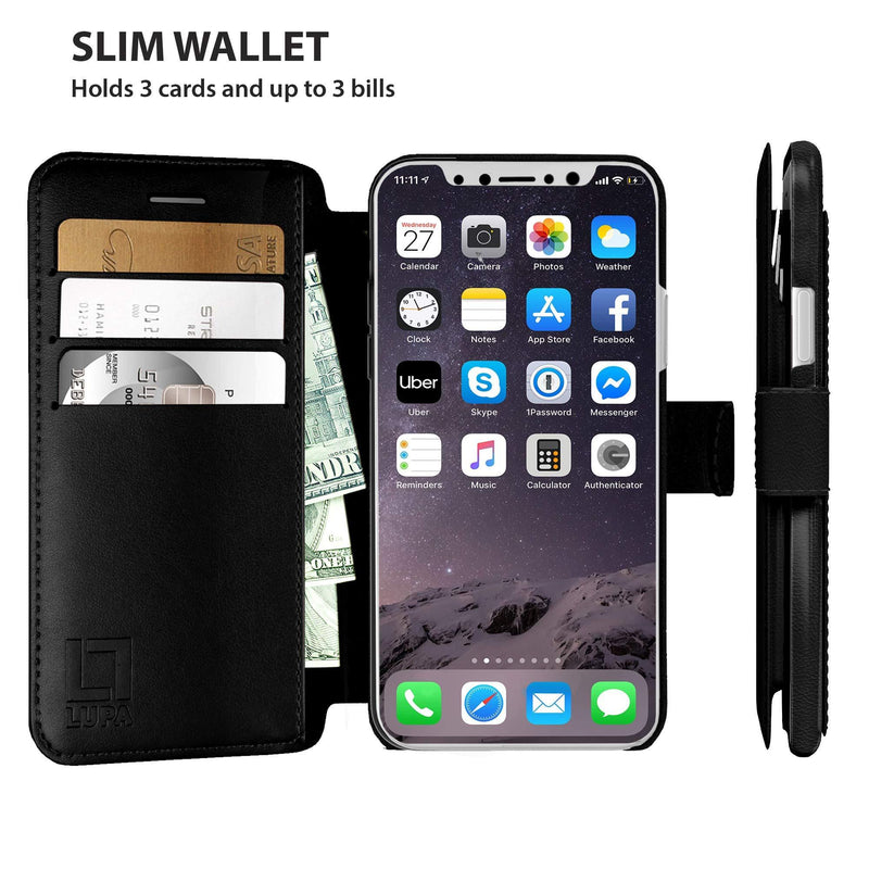 LUPA iPhone Xs Max Wallet Case -Slim & Lightweight iPhone Xs Max Flip Case with Credit Card Holder - iPhone Xs Max Wallet Case for Women & Men - Faux Leather i Phone Xs Max Purse Cases â€“ Black iPhone Xs Max (6.5 Inch diagonal screen size)