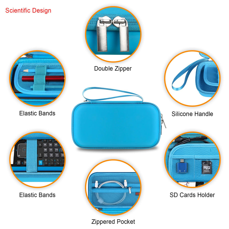 Elonbo Hard Travel Case for Texas Instruments TI-Nspire CX II CAS/CX II/CX CAS Color Graphing Calculator, Extra Zipped Pocket Fits Charging Cable, Charger, Manual, Blue